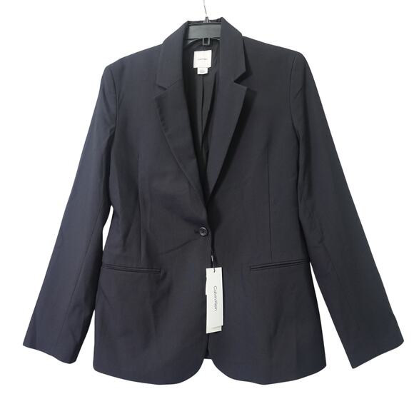 Calvin Klein Refined Stretch Cinched Blazer Women's Black Beauty - Size 6 - Picture 1 of 11